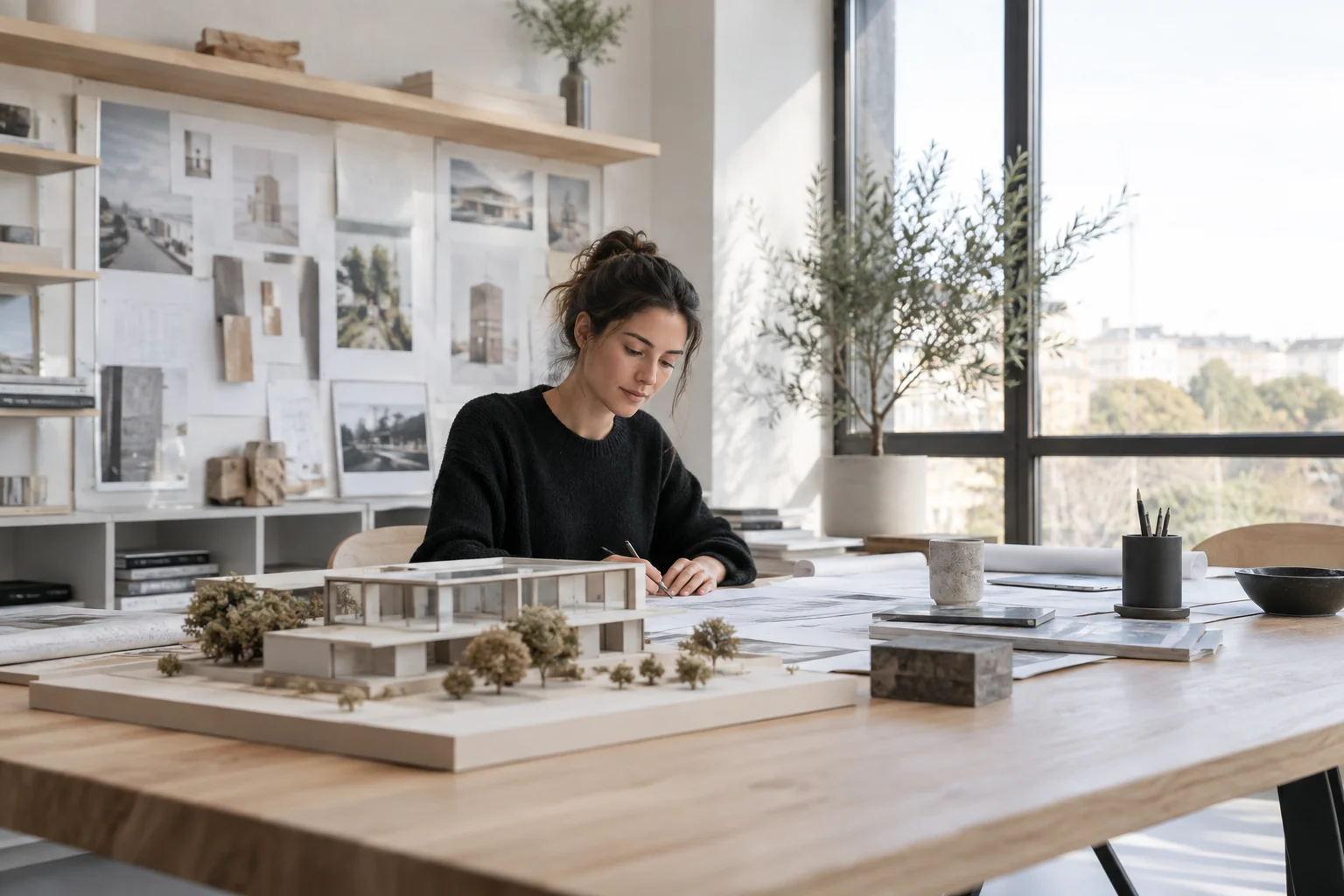 Designer working in a bright architecture studio